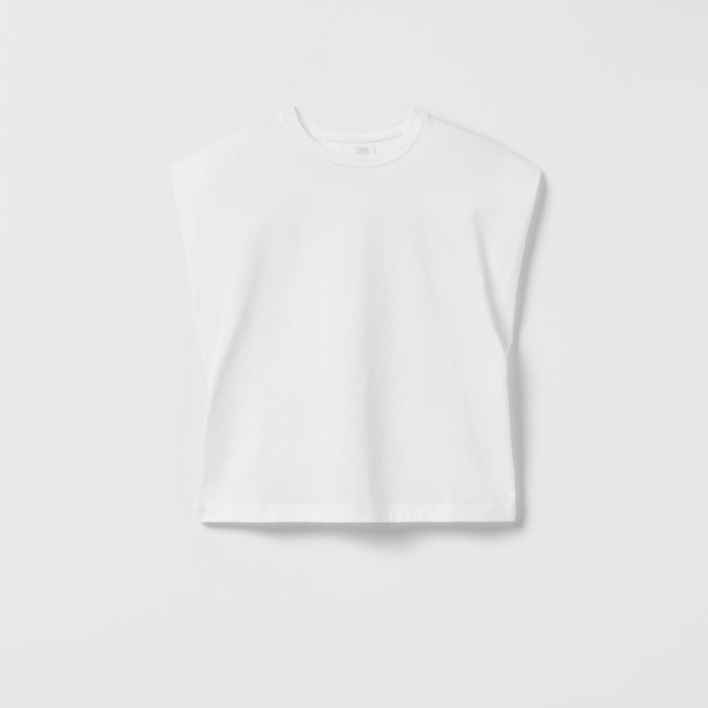 Zara | Kids Girls White Shoulder Pad Tee Shirt- Size 11-12